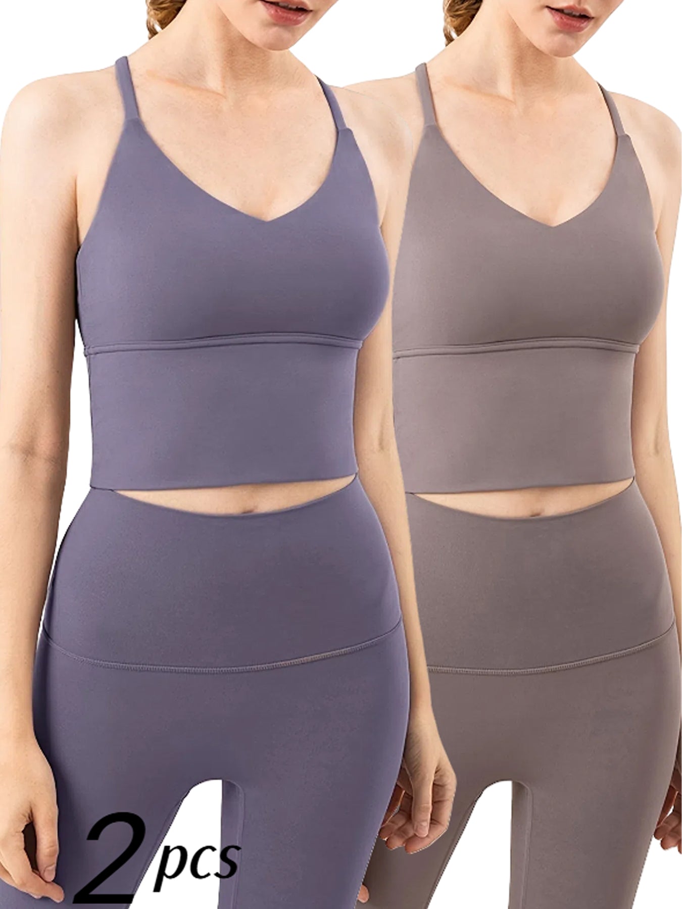 2-Pack Women's Yoga Sports Bra Medium-High Support  Seamless Naked Feel